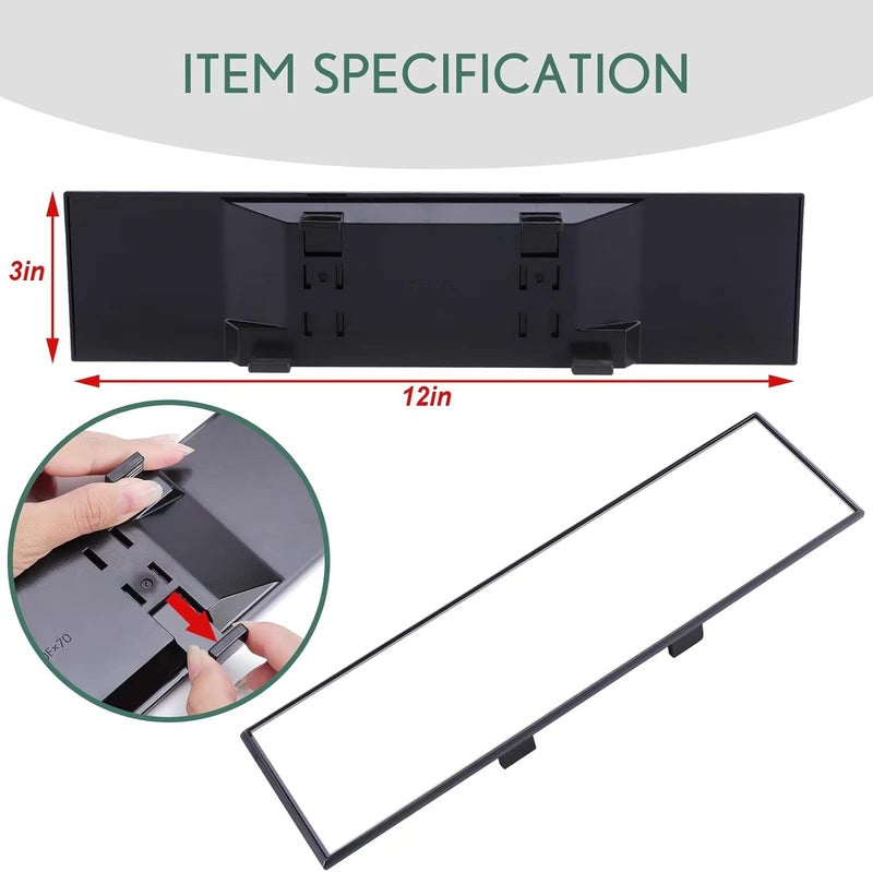 TRANSWARPS Universal Clip-On Rearview Mirror, 12"x3" Flat Wide-Angle Interior Mirror, Anti-Glare, Clear HD View, Fits Most Cars, SUVs, Trucks – Not Panoramic - Image 2